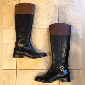 Michael Kors Stockard Leather Black Brown Boots